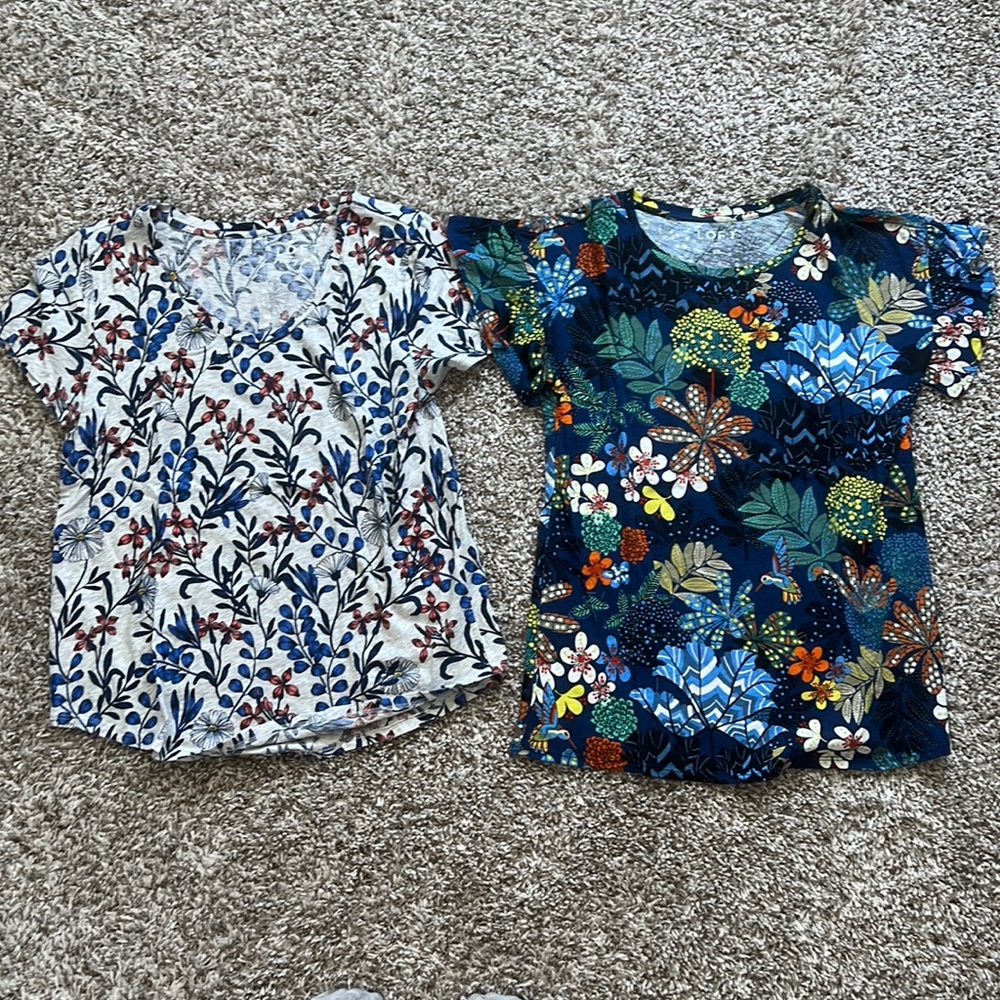 LOFT Short Sleeve Tees - Floral Blue and Multicolor